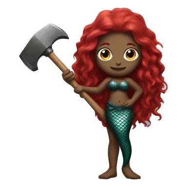 black mermaid with red hair holding hammer sticker