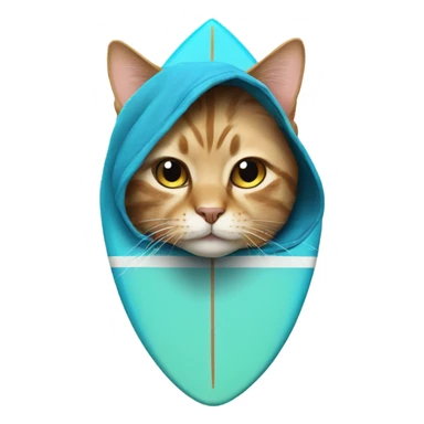 cat wearing a hoodie on a surfboard  sticker