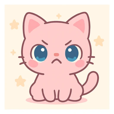cute angry cat, kawaii style, big eyes, small paws, cartoonish, expressive face sticker