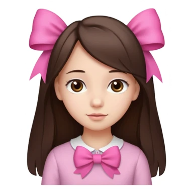 cute girl with dark long straight brown hair with pink bow in hair on te side sticker