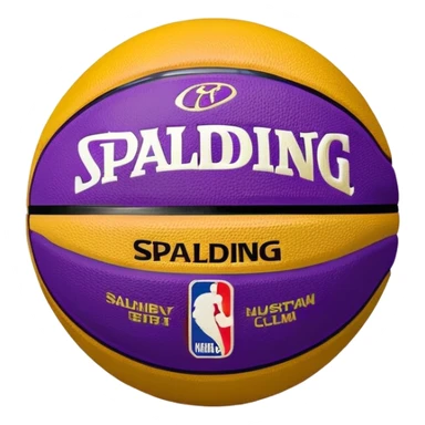 minimalist purple and gold Spalding basketball with simple NBA logo, clean design sticker