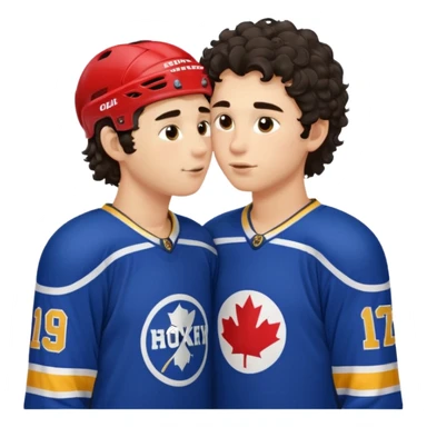 Dark hair boy hockey player kissing curly hair blonde hockey player boy sticker