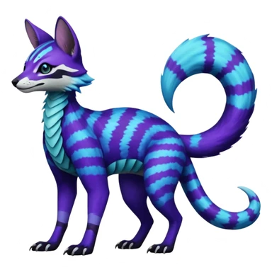 Realistic zig-zag-patterned striking indigo-violet-blue-cyan-gradiented with dark undertones, white underside, thunderous stormy edgy badass realistic Vernid-Sergal-Genet-Trico-species by LiLaiRa, full body sticker