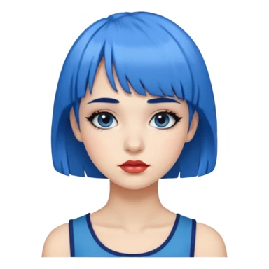 girl with blue hair and short bangs having blue eyeshadow black big eyelashes and natural lips sticker