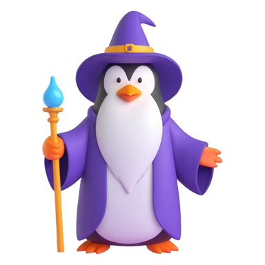 penguin wizard with a long beard and robe sticker