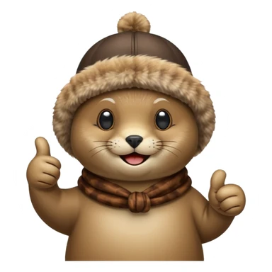 a seal wearing a propeller hat with his thumbs up sticker