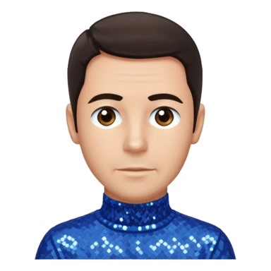 Anthony Field from The Wiggles with dark brown hair, blue sequin skivvy shirt, fair skin sticker