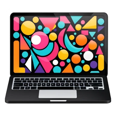 framed digital laptop artwork with abstract vector shapes inside sticker