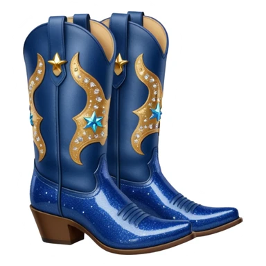 Realistic navy blue fashion cowgirl boots with sparkly shiny glitter  sticker