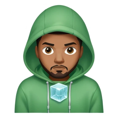 Man in green hoodie with black middle part as an icecube  sticker