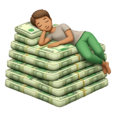 happy person napping on mattress of money sticker