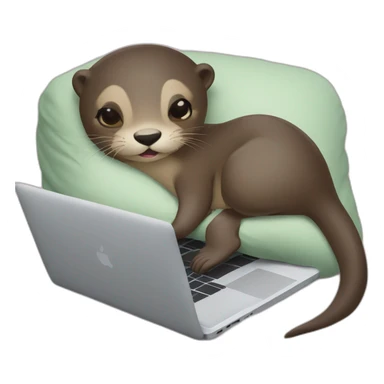 female otter use a macbook while against a pillow sticker