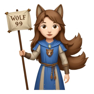 Medieval wolf girl holding a banner that say #Wolf99 sticker