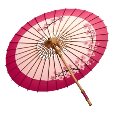 Sakura-themed Japanese wagasa parasol, pink and red washi paper, cherry blossom patterns, delicate floral design, bamboo frame, traditional Japanese style, aesthetic, elegant, no humans sticker