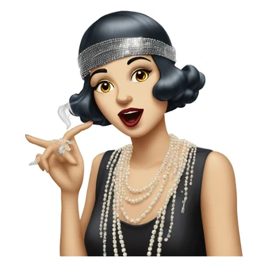 A roaring ’20s flapper emoji blowing kisses with pearl necklaces sticker