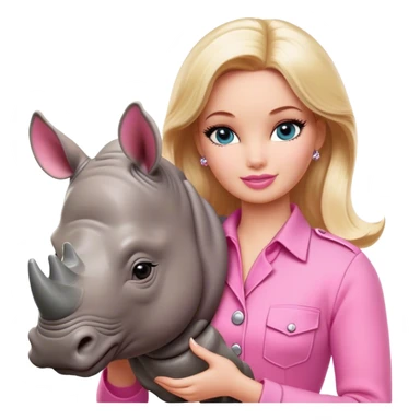 Blonde zookeeper Barbie, pink outfit, petting a rhino sticker