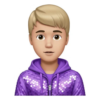 Justin Bieber with dark blonde hair, lilac sequin outfit sticker