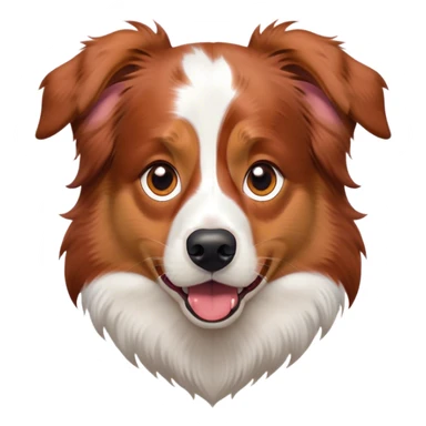 Cinematic Comical Red Merle Australian Shepherd Portrait Emoji, Head tilted dramatically with an exaggeratedly shocked or offended expression, short red merle fur with striking white accents, wide, expressive amber eyes filled with exaggerated disbelief, Simplified yet hilariously expressive features, highly detailed, glowing with a slightly sassy glow, high shine, dramatic yet playful, stylized with an air of attitude, bright and endearing, soft glowing outline, capturing the essence of a sassy and over-the-top pup, so meme-worthy it feels like it could side-eye its way into internet fame instantly! sticker