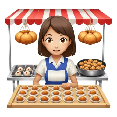 Japanese high school girl at cultural festival running food stall with takoyaki sticker
