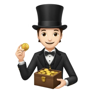 Magician with top hat,Street Performers,background street setup, with coins box. sticker