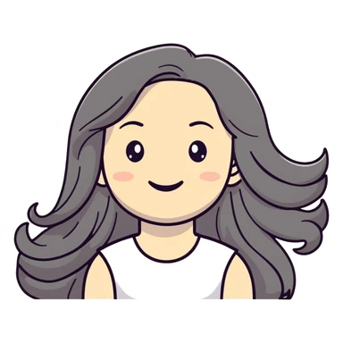 smiling girl with long, flowing hair and white skin sticker