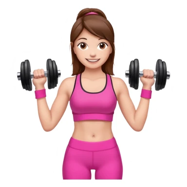 beautiful girl with brown hairs in sport wear in her hands is dumbbells her skin was light and hairs too and her sport wear was pink  sticker