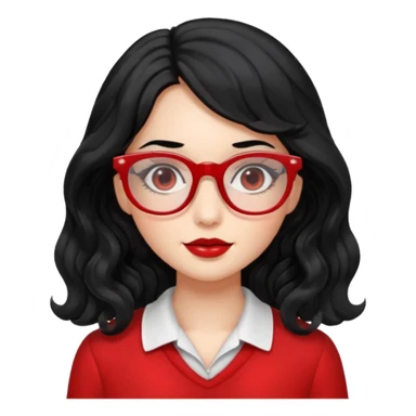 Beautiful girl,Black hair,wavy hair，long hair,Black eyes,Chinese rojo y lentes sticker