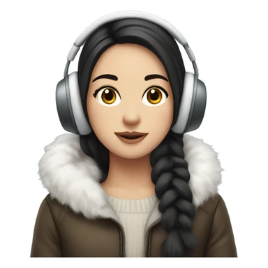 Winter girl long dark hair white cozy earmuffs  sticker