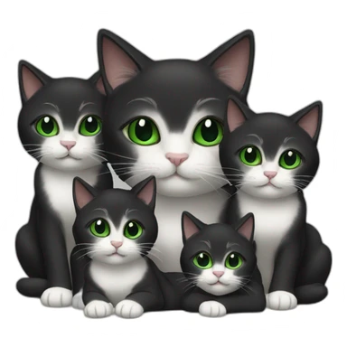 Mom Cat With Her Kittens black color with green eyes sticker