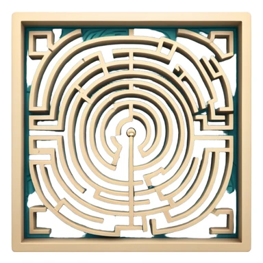 An icon showing an overhead view of a maze with doors on each side, leading to the finish line. The maze should be intricate, symbolizing the challenge of indoor and city-based escape rooms. The design conveys the thrill of navigating through twists and turns. transparent background sticker