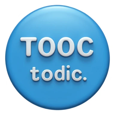 A glossy, three-dimensional emoji pin badge showing the text "TODOC". The font is modern, rounded, sans-serif, and colored in a professional medical blue. The badge has soft edges and reflections, in the style of Apple emojis. White background. sticker