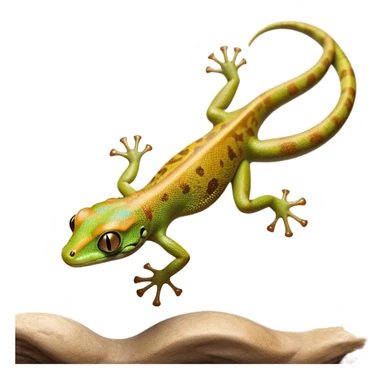 cinematic-gecko-realistic-full-body-climbing-emoji,-tiny-agile-frame-sticking-to-a-glass-surface-with-specialized-toes,-smooth-speckled-skin-in-rich-earthy-tones,-large-glistening-eyes-wide-and-watchful,-delicate-curved-tail-balancing sticker