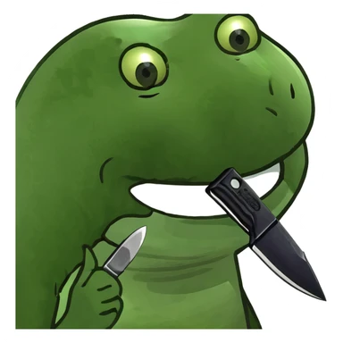 Upside down smiling emoji with a knife  sticker