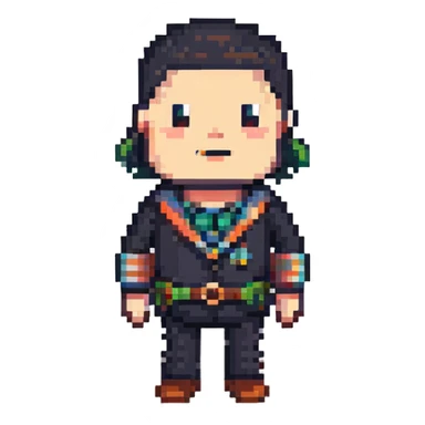 quirky and fun character named John Porjk in pixel art style sticker