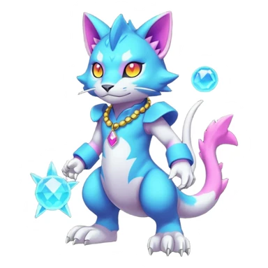 Colorful neon glowing abyssal garurumon-purloin-feline-Fakemon-Digimon-creature wearing a cool casual fashionable aesthetic clothes and accessories and jewelries and apparels fursona (full body)  sticker