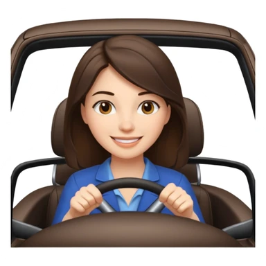 Brunette woman driving car like crazy. New car. Happy face confidence  sticker