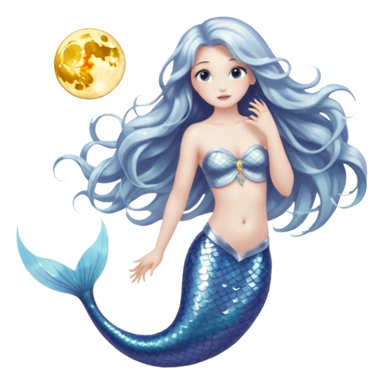 Lunar mermaid and the moon with more details  sticker