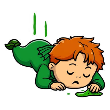 Ron Weasley with ginger hair vomiting green slugs sticker