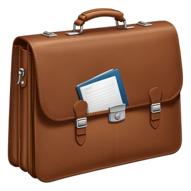  business briefcase slightly open with paper documents visible inside. sticker