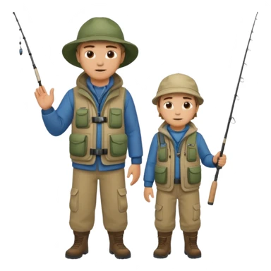 Father and son in fishing gear gesturing that they are cold, full body sticker