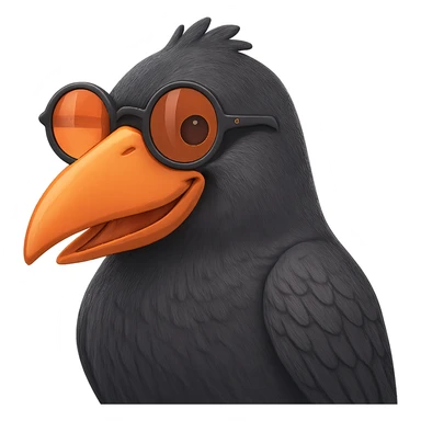 Make the bird slightly more realistic than the original, but still cartoonish. Keep the same pose, orange beak, and round sunglasses. Add subtle feather texture and gentle shading, but not hyper-realistic. Bird with a playful expression. No background. The style should maintain the cartoonish look of the original bird. sticker
