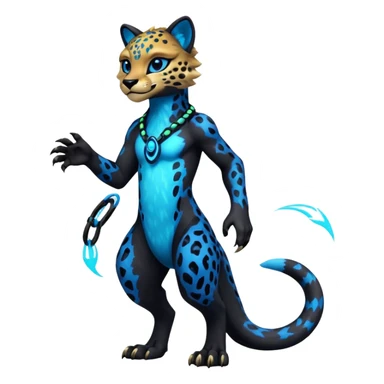 Realistic Obsidian-pitch-black fur body with neon-glowing-blue ring-markings Grem2-Gremz-Cheetah-Sergal-fusion, full body  sticker
