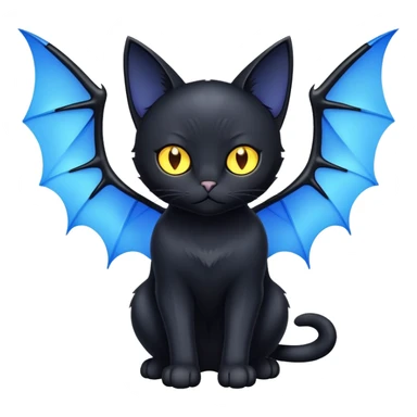 black cat with blue bat wings and glowing yellow eyes sticker
