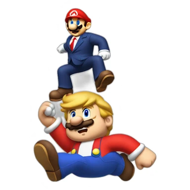 mario jumping on donald trump's head like a goomba sticker