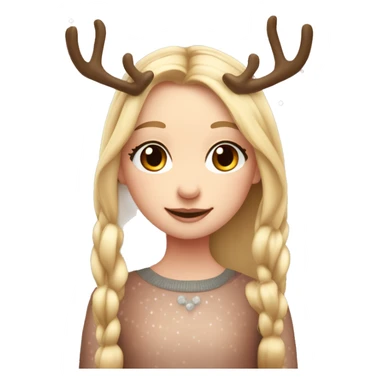 blonde reindeer girl long straight hair and antlers with cute dots and blush sticker