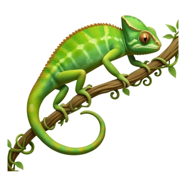 cinematic-chameleon-realistic-full-body-climbing-emoji,-slender-body-gripping-a-twisting-vine-with-prehensile-feet,-scaly-green-skin-shifting-shades-with-its-environment,-large-bulging-eyes-rotating-independently,-delicate-coiled-tail-curling-behind,-long-tongue-slightly-protruding-as-if-ready-to-strike,-simplified-yet-realistic-focused-features,-highly-detailed,-glowing-with-an-ethereal-forest-light sticker