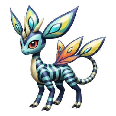 zig-zag-patterned tribal tropical hot spotted striped Meloetta-Dialga-Giratina-Noibat-Pokémon-Fakémon-fusion-hybrid-creature sticker