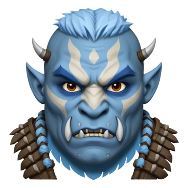 Fantasy orc portrait emoji, white and blue frost war paint on face, harsh winter warrior mood, strong expression, minimal tribal design, clean readable emoji style, male/female variant
 sticker