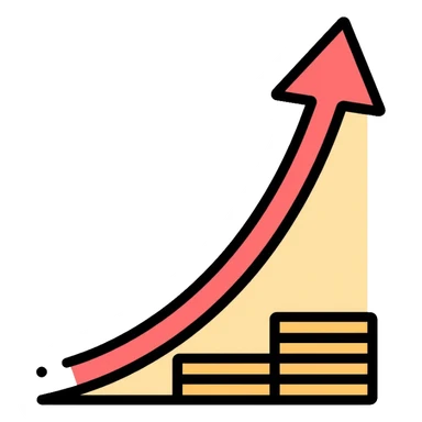 upward arrow beside a small stack of gold coins, beauty business financial growth symbol sticker