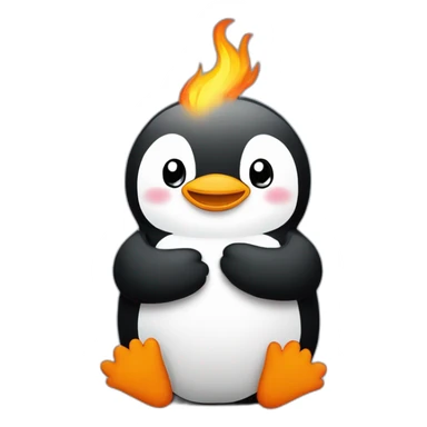 a cute penguin with hands on fire sitting cross-legged on a cloud sticker